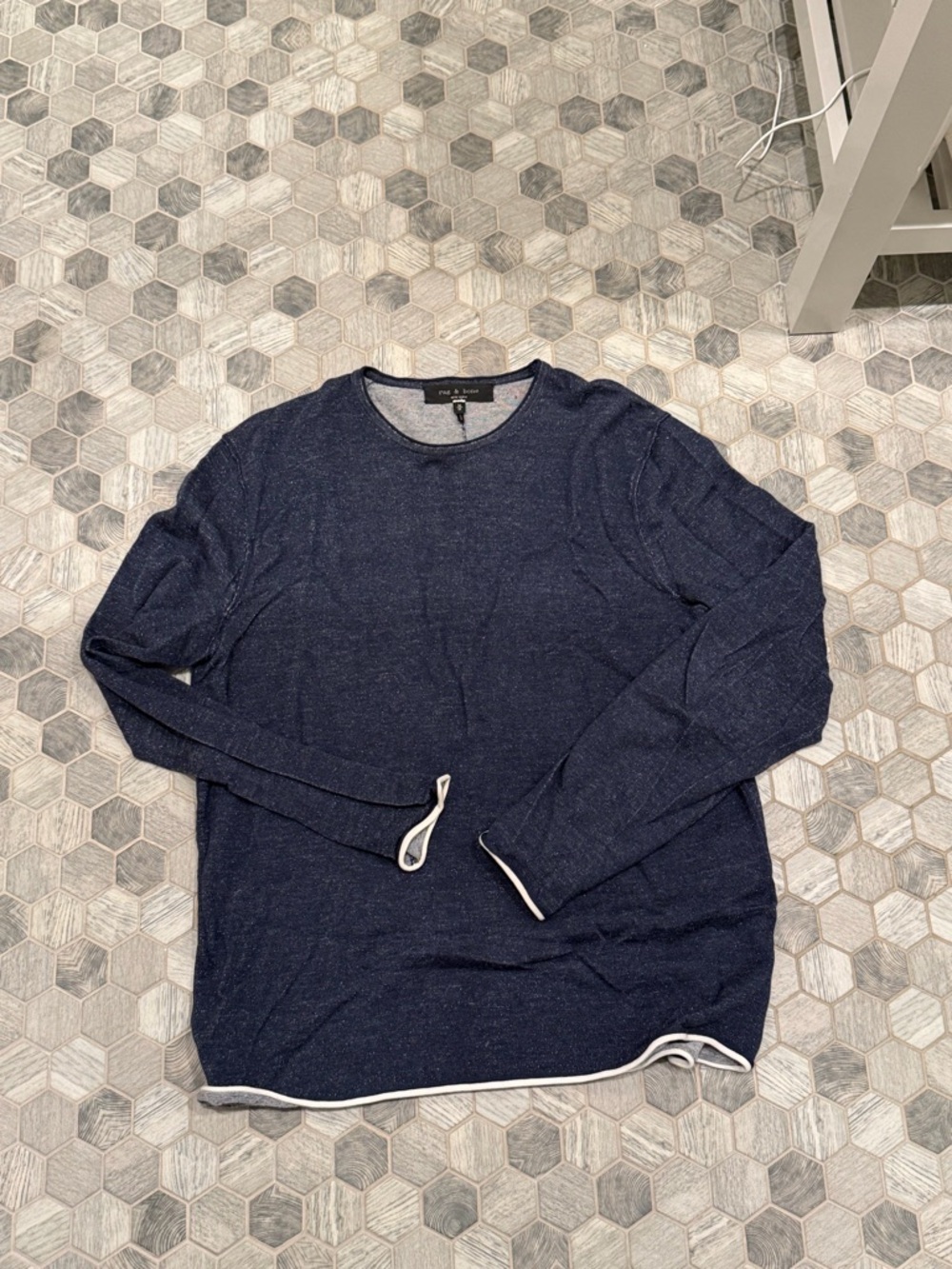 rag & bone Navy Crewneck Sweater with White Trim